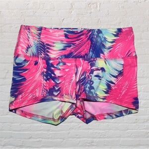 Bixby Primary Pink Vibrant Multi Color Palm Print Active Hot Pants Women’s Small
